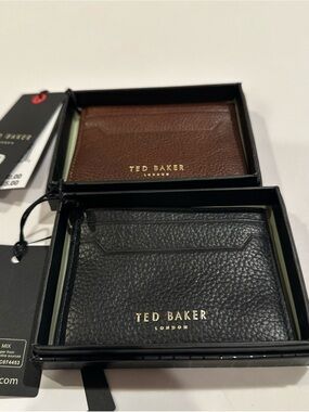 Ted Baker Black and Brown Pebbled Leather Card Holders with Gold Logo